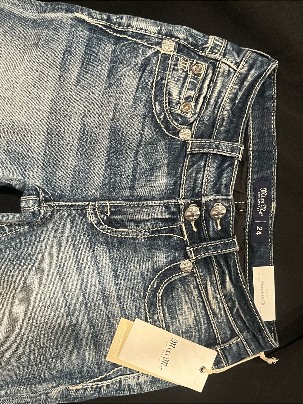 Miss Me Blue Washed Skinny Jeans with Contrast Stitching